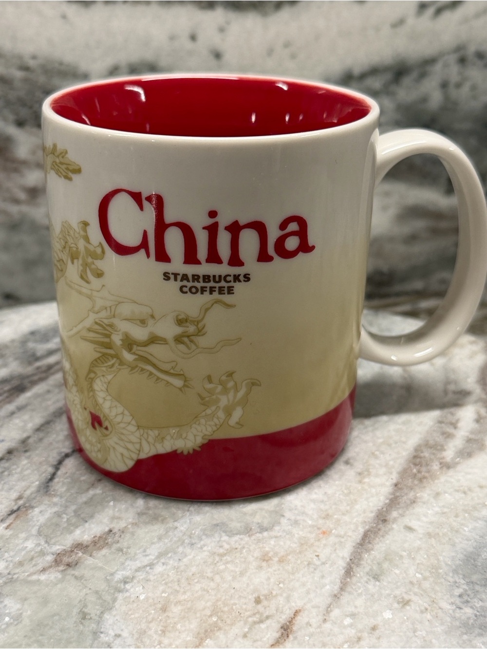 Starbucks Coffee Dragon China 2011 Global collectors Red Cream Ceramic Mug 16 oz